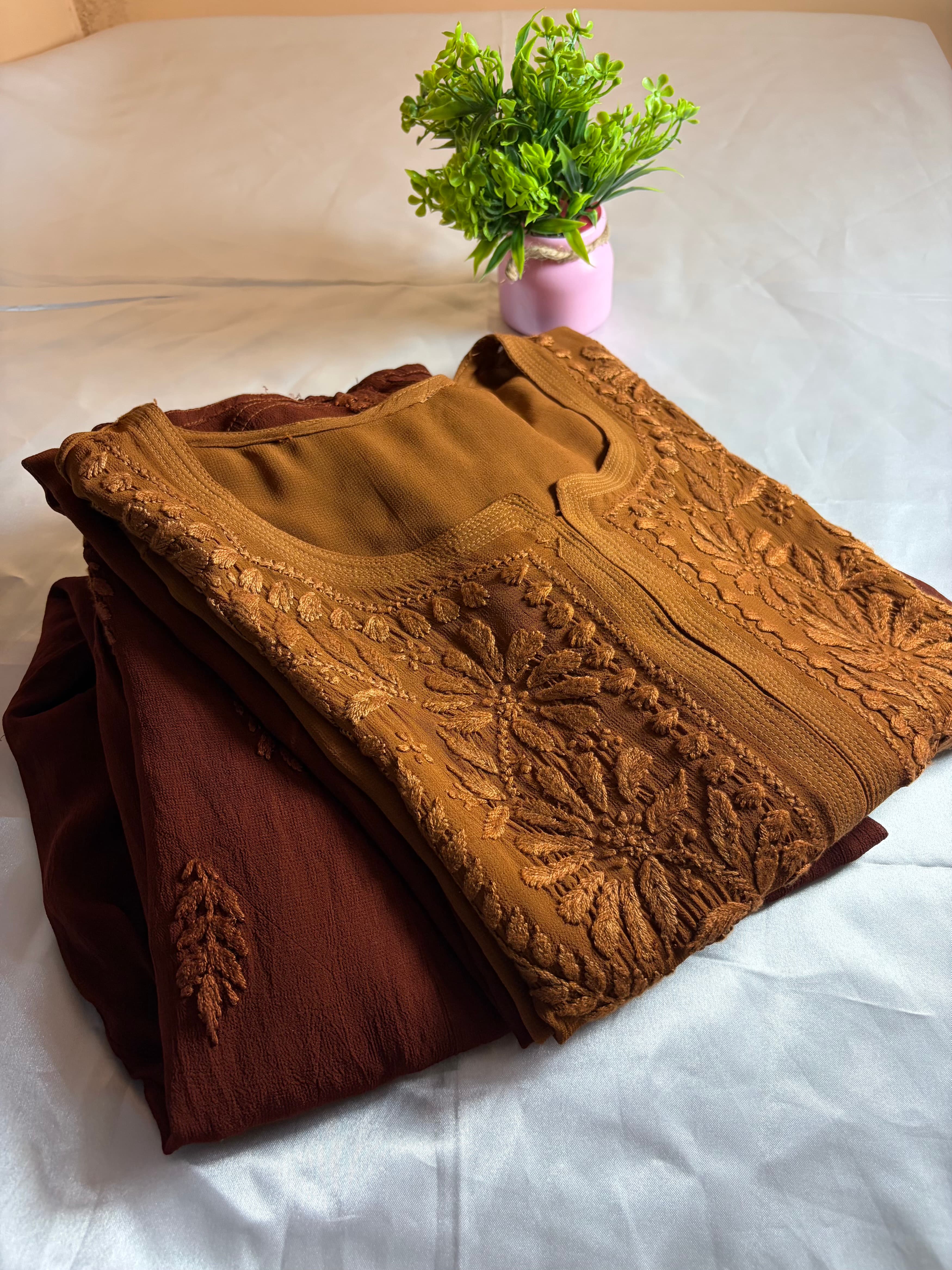 Caramel Brown Chikankari Palazzo set
